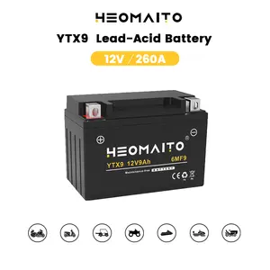 Lead-Acid Battery YTX9-BS, 12V 9Ah, 260 CCA, 6MF9 Maintenance-Free Power, for AGM Motorcycle Battery, Motorcycles 200–800 CC, ATVs 200–700 CC