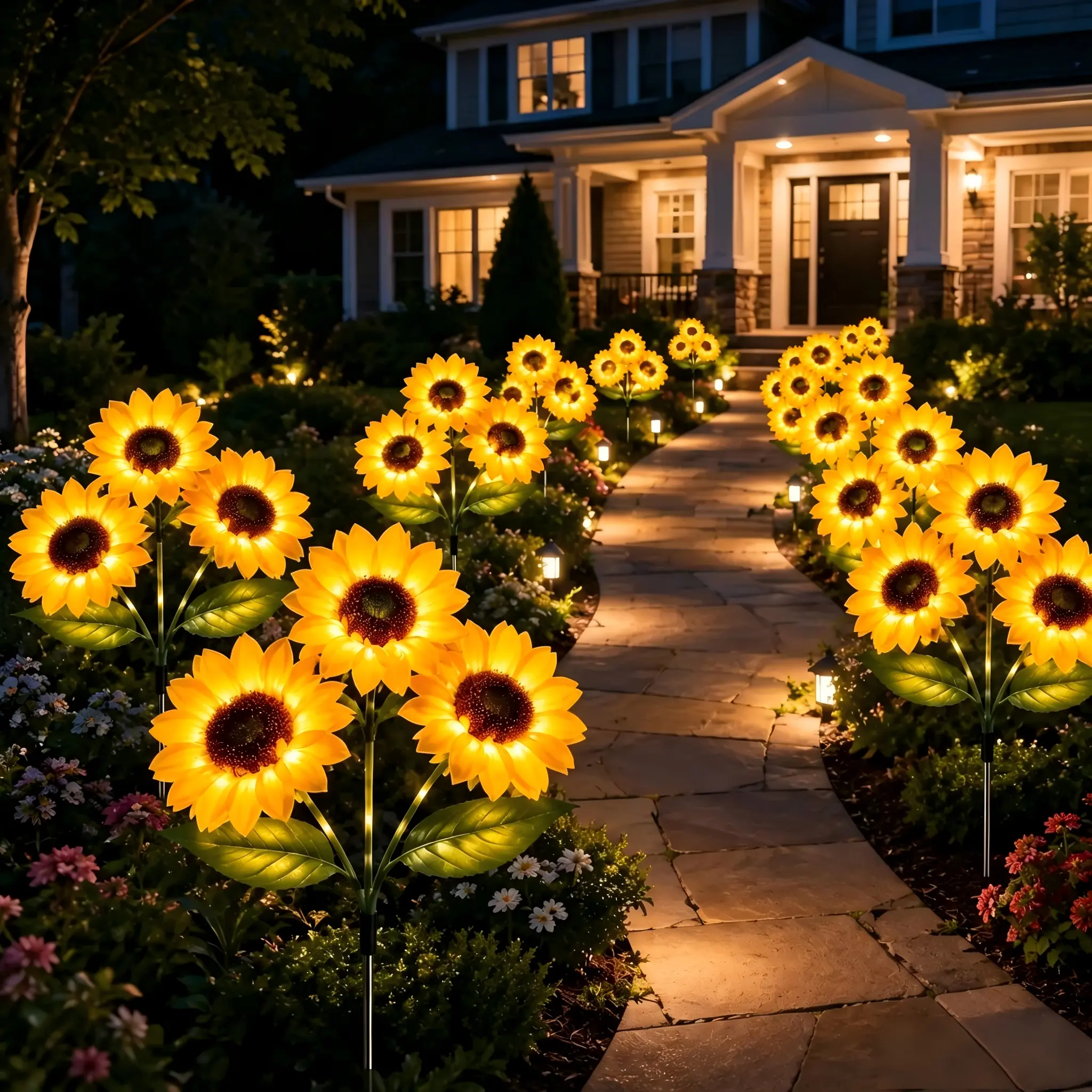 2pcs Lifelike LED Sunflower Garden Lights, Auto On/Off, IP65 Waterproof Durable Plastic, Upgraded Panels, Energy-Efficient Solar Outdoor Lights for Home Decor, Ground Mount Lamps