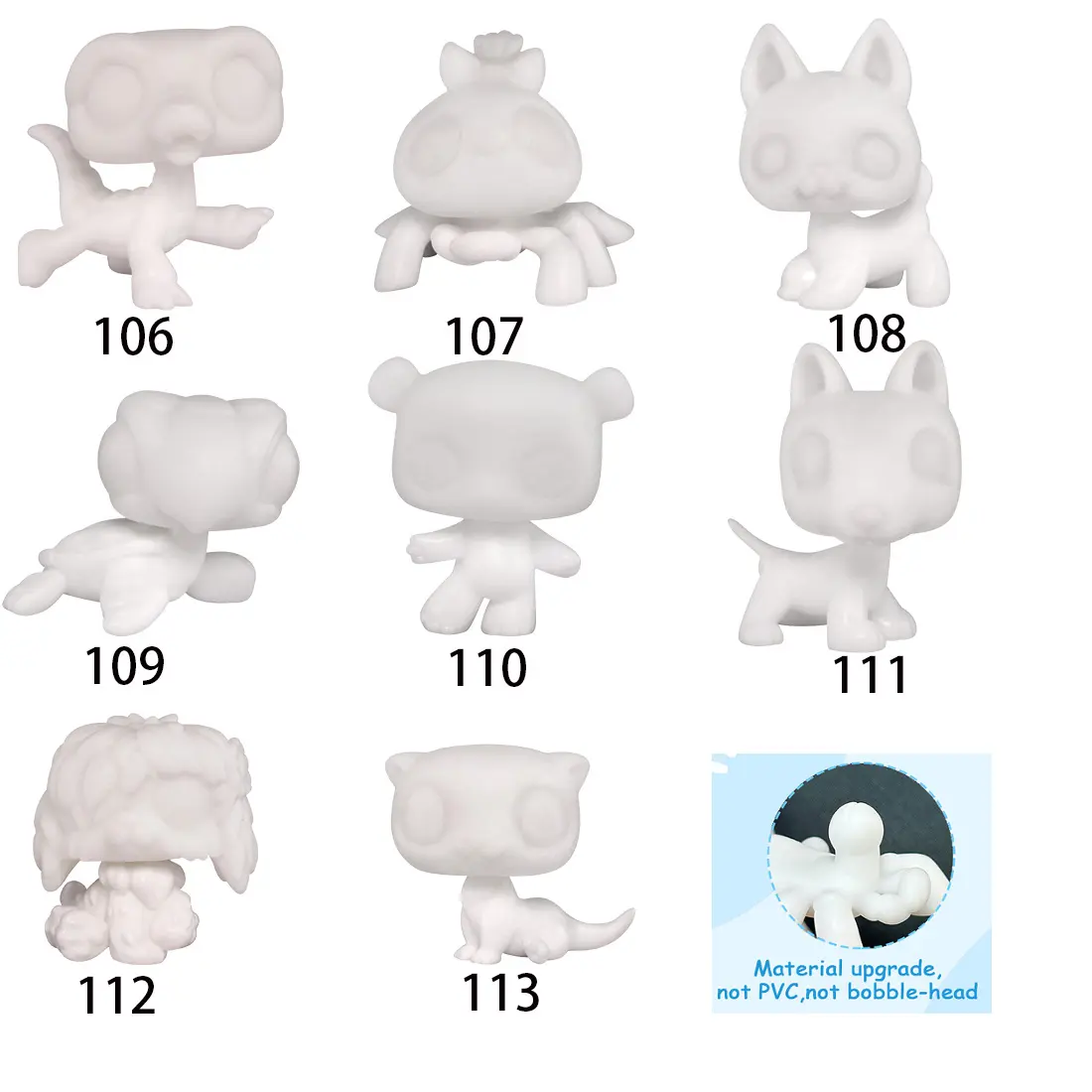 2 Pcs Custom White Base Mini Animal Blank Molds - Non-Bobble Head Animal Figure Toys, Collectable Gift Set for Kids' Birthday, Christmas, Animal Figure Animals