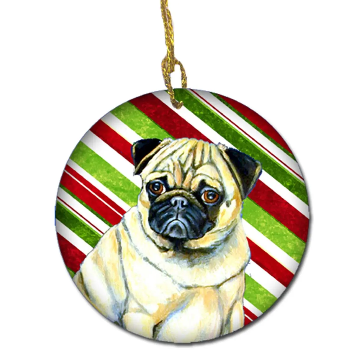 Pug Candy Cane Holiday Christmas Ceramic Ornament