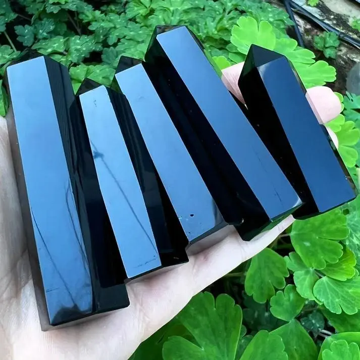 Natural Black Obsidian Polished Crystal Tower Point - Chakra Healing Crystals Obelisk Specimen for Home Decoration