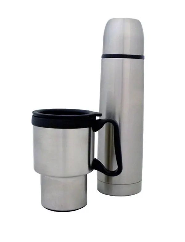 212 MAIN Brushed Finish Double-Walled Stainless Steel Travel Tumbler - Push-Button Travel-Ready Flask Bottle, Portable Thermal Drinkware (Model 910RPSSBM), 1 Pint Capacity