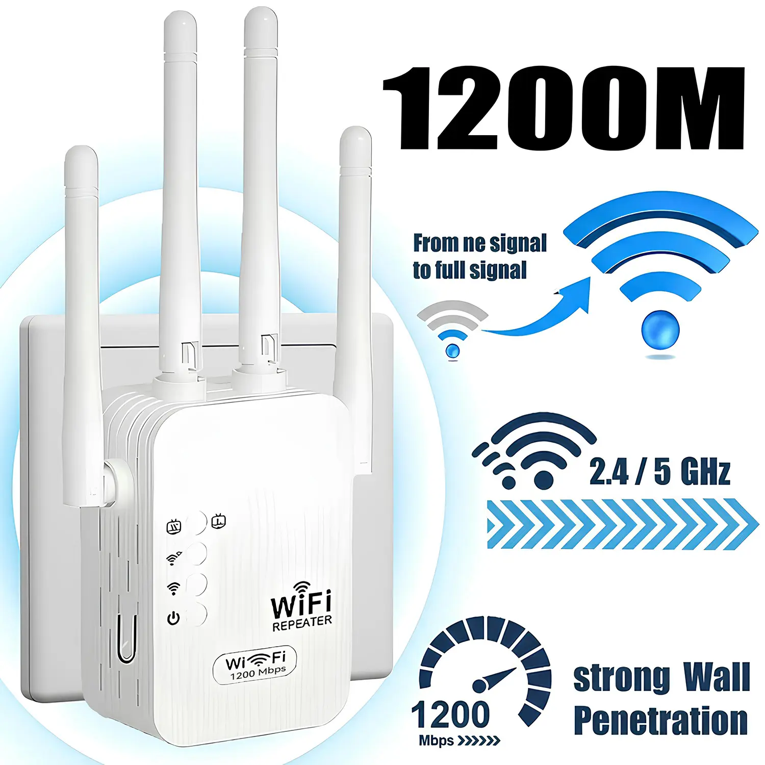 CENPIN 2026 WiFi Extender 4-Antennas, 1200Mbps Dual Band (5GHz/2.4GHz) - Covers 10,000 Sq. Ft., Supports 50 Devices, Repeater/AP with Ethernet Port, Perfect for Home & Office Use, Boost Your Signal for Seamless Streaming & Gaming
