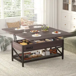 Unikito 3-in-1 Lift Top Coffee Table LED+USB Charger | Converts to Dining/Work Desk | Multi-Function Center Table