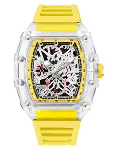 Men's Sporty Barrel Shaped Dial Watch with Buckle Closure, Analog Dial, Quartz Movement, Acrylic Mirror Surface, Includes Gift Box
