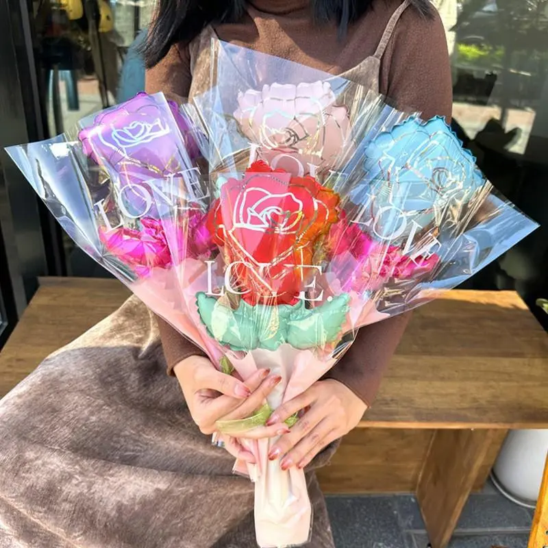 Rose Bouquet Balloon, 5 Counts/set Romantic Rose Balloon, Flower Balloon for Wedding Birthday Festival Party Decoration