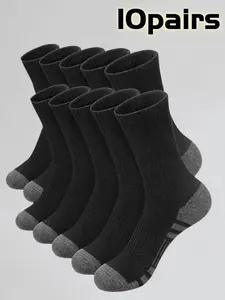 10 Pairs Unisex Work Socks, Breathable Soft Comfort, Patchwork Design, Sporty Style, All Seasons Wear, Casual & Sports, Breathable Fabric Socks
