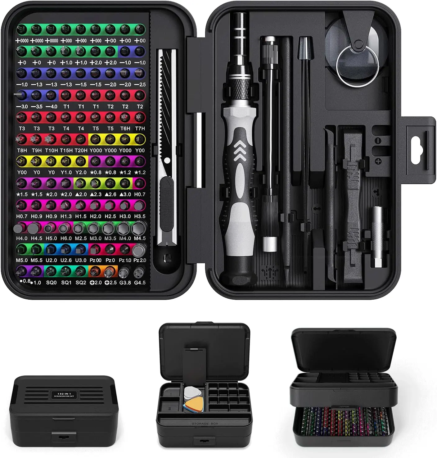 132-in-1 Mini Precision Screwdriver Set with Color-Coded 108 Bits, Storage Box, Comfortable Handle, Flexible Shaft, Handle Tweezers, Organizes Accessories for iPad & Tablet Maintenance