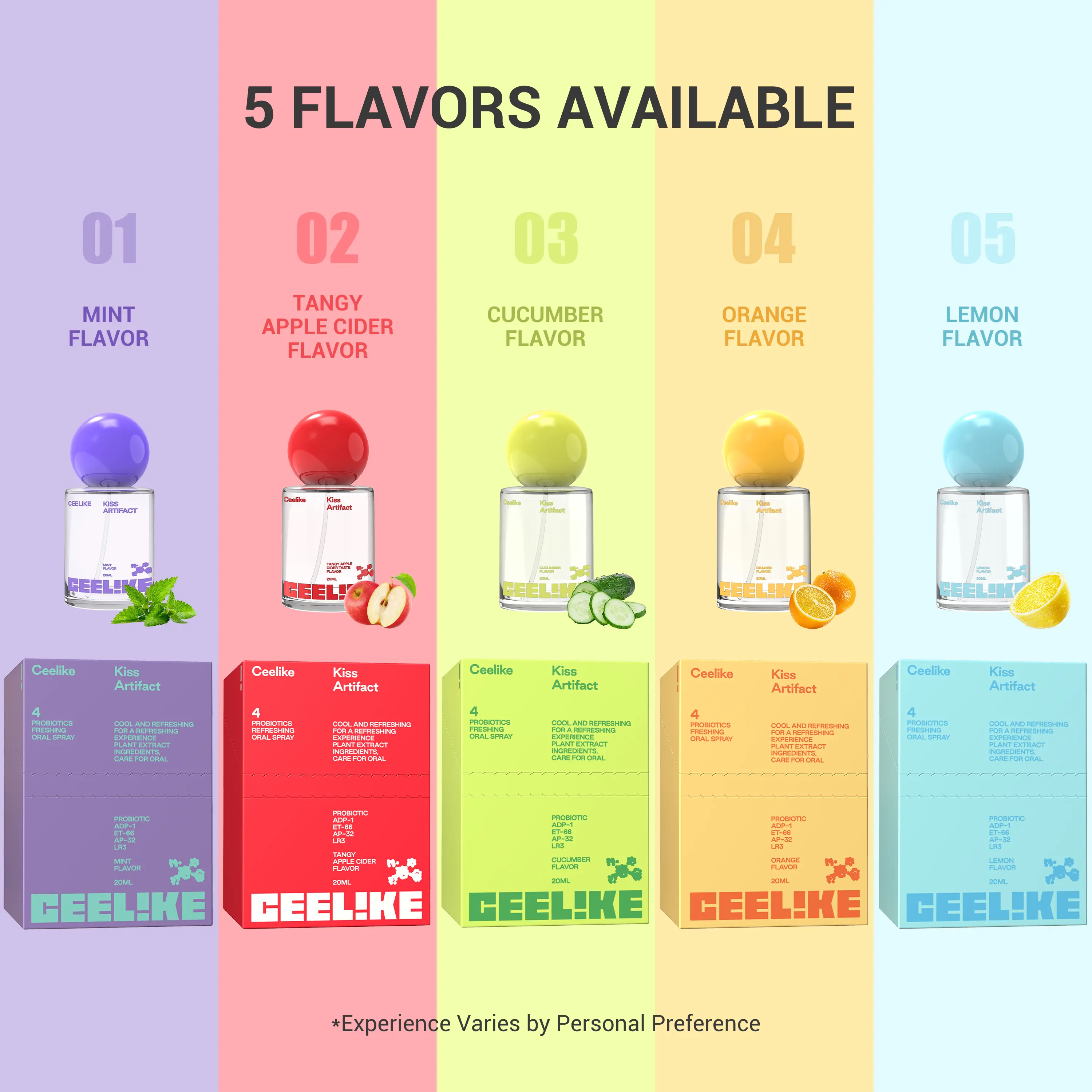 CEELIKE Probiotic Oral Spray, 20ml – 5 Flavors Optional, Freshens Breath & Improves Oral Health