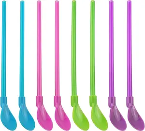 8 PCS Plastic Straw Spoons Reusable Straw Spoons Detachable Straw Spoon Cocktail Stirrer Coffee (Pink Purple Blue Green 2 each) Cutlery Tableware