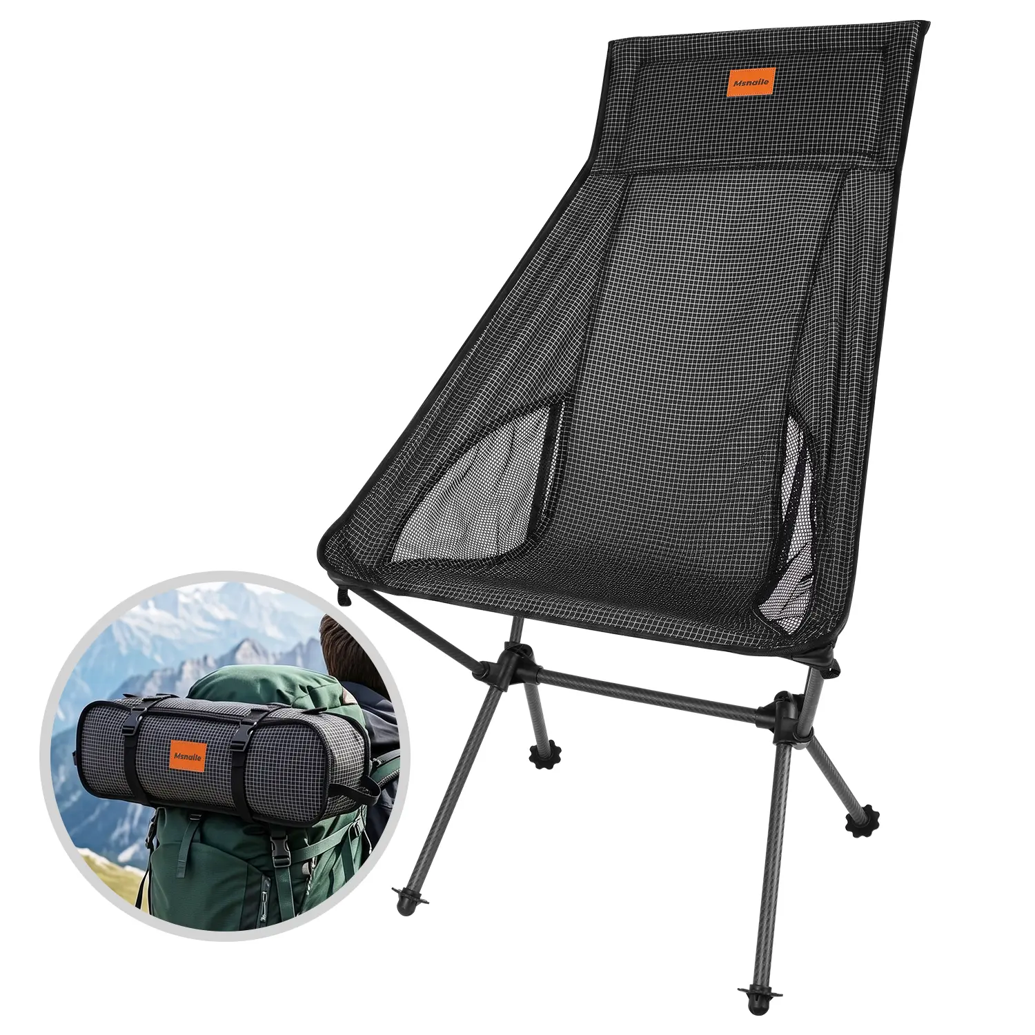 【Tiktokshopbacktoschool】Msnaile High Back Carbon Fiber Camping Chair,2.6 lbs Ultralight Folding Camp Chair for Adults,Compact Portable Backpacking Chair for Hiking,Camping,Outdoor Travel,Camping Essentials & Accessories