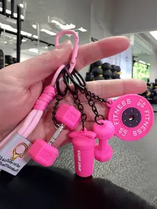 Sport Gym Dumbbell Keychain 5pcs Set of Barbell and Dumbbell Weight Plate Keychain Braided Cord Charms Fitness Dumbbell Gym Bag Charms Key Chain Woven Rope Lanyard Key Ring Gym Keychain Pendant, Keychain Wristlet Strap, Keychain For Bags
