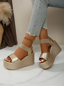 Women's Fashionable Stylish Solid Color Wedge Sandals, Elegant Versatile Platform Sandals for Daily Wear, Lightweight Breathable Comfortable Shoes for Women & Girls, Low Wedge