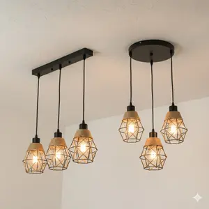 Three-Head E27 Pendant Light, Fixed Device, Vintage Style, Dining Room Lamp, Industrial Ceiling Farmhouse Iron, Decorative Light (bulb Not Included)