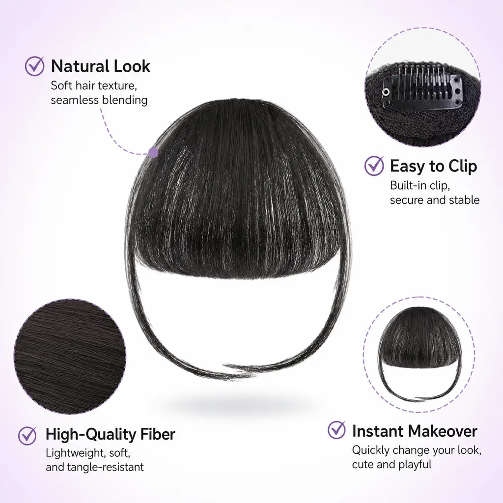 Pet Straight Bangs Clip-On Synthetic Wig - 1 Count Decor Accessories for Dogs, Easy Wear Daily Use & Pet Themed Photography