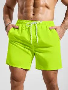 Men's Fashion Fluorescent Beach Shorts Casual Inner Mesh Swim Trunks, Perfect for Beach Vacation, Loose-Fitting Style