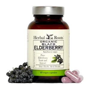 Herbal Roots Organic Black Elderberry Capsules | Max Strength | Made with Organic Sambucus | 60 Vegan Capsules