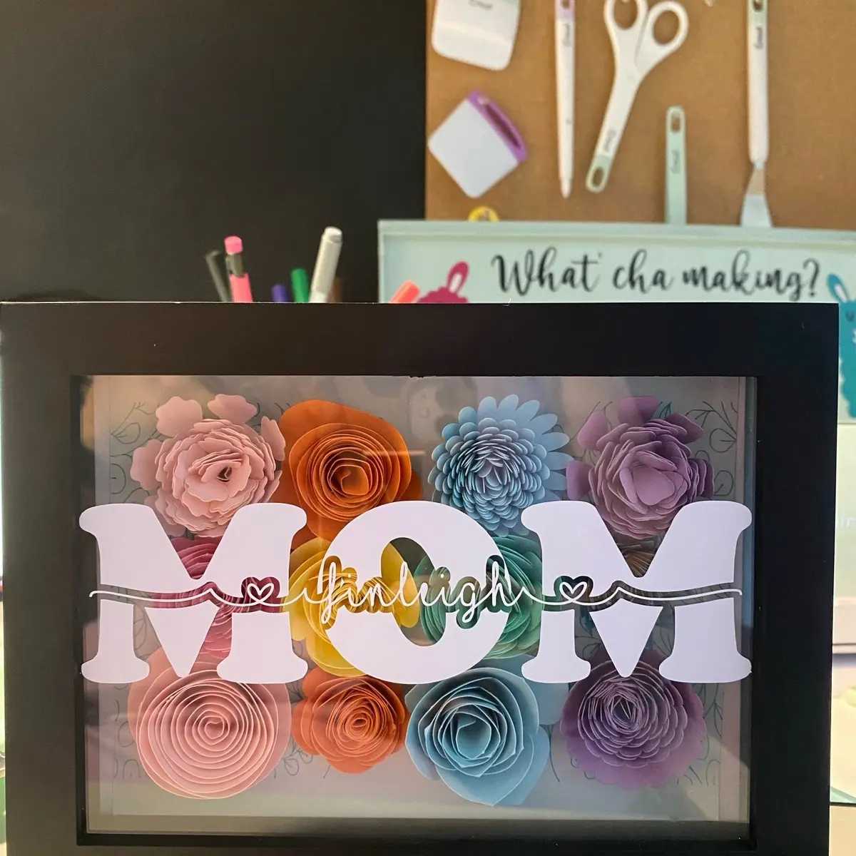 Custom Name Shadowbox with Hand-Rolled Flowers
