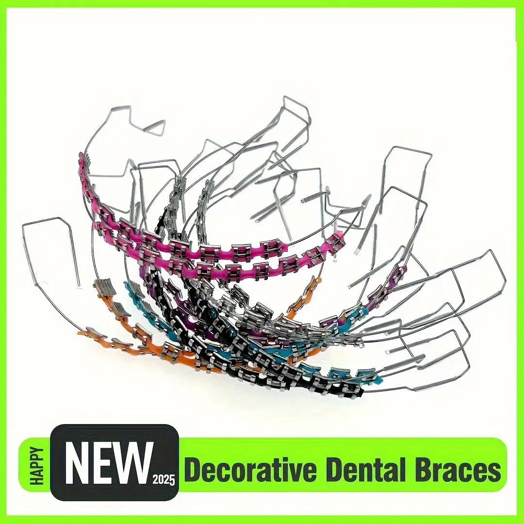 Decorative Dental Braces Fashion Accessories - Peppy Metallic Easter-Themed Customizable 1 Set Orange, Blue, Black with Colorful Hooks, Threads, Bands, Wear Decoratively, Teeth Accessory, Holiday Vibe, 1 Set Black, One Set