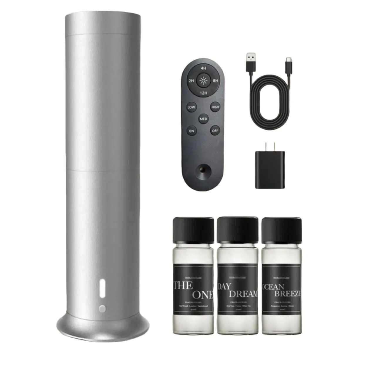 Household Aromatherapy Diffuser Kit - 1000 Sq Ft Large Coverage, Silent Mode, Silver with 3*20ml Oils (Lavender, Eucalyptus, Bamboo Mint, Jasmine, Citrus), Eco-Friendly Luxury Home Fragrance, Ideal for Mother's Day/Birthday Gifts, Indoor Recreation Use