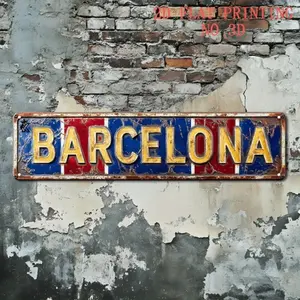 BARCELONA City Aluminum Sign Lightweight 40x10cm Spanish Football Soccer Sanctuary Wall Art Indoor Decoration for Man Cave Bar Easy Mounting Aluminum Material