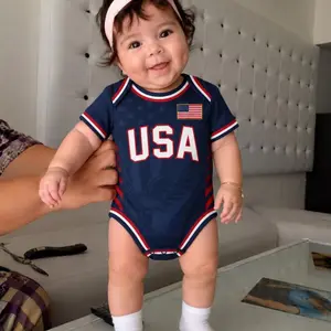 Personalized USA Baby Bodysuit, Custom Name Soccer Baby Outfit, USA Football Fan Gift, Flag USA Baby Jersey