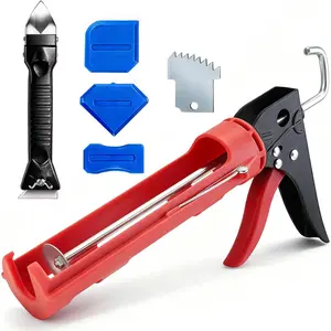 Caulking Gun Kit, Caulking Gun No Drip with 3 Silicone Finishing Tool and Multi-Function Caulk Remover, 15:1 Thrust Ratio, Professional Hand Applicator for Seams of Bathroom and Kitchen