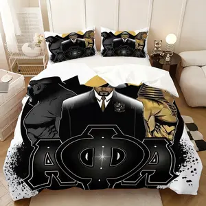 3Pc,Alpha Phi Alpha Fraternity Bedding three-piece set, Bedroom Bedding Set, quilt cover and pillowcase, suitable for all seasons, ideal for home and rooms, the best gift for parties, 1 quilt cover + 2 pillowcases (excluding core)