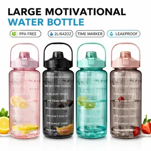 2000ML Sports Motivational Water Bottle with Time Markers, Unisex Design, Straw Included, Reusable, Large Capacity Outdoor Cup for Fitness, Leakproof Bpa Free
