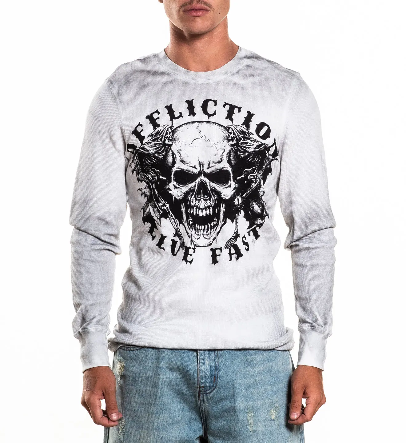 Affliction Men's Thermal Long Sleeve Shirt Skull Crushed