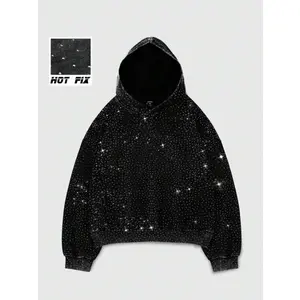 Rhinestone Glitter Christmas Oversized Hoodies Sparkly Long Sleeve Shirts Party Hooded Sweatshirts TopsGift