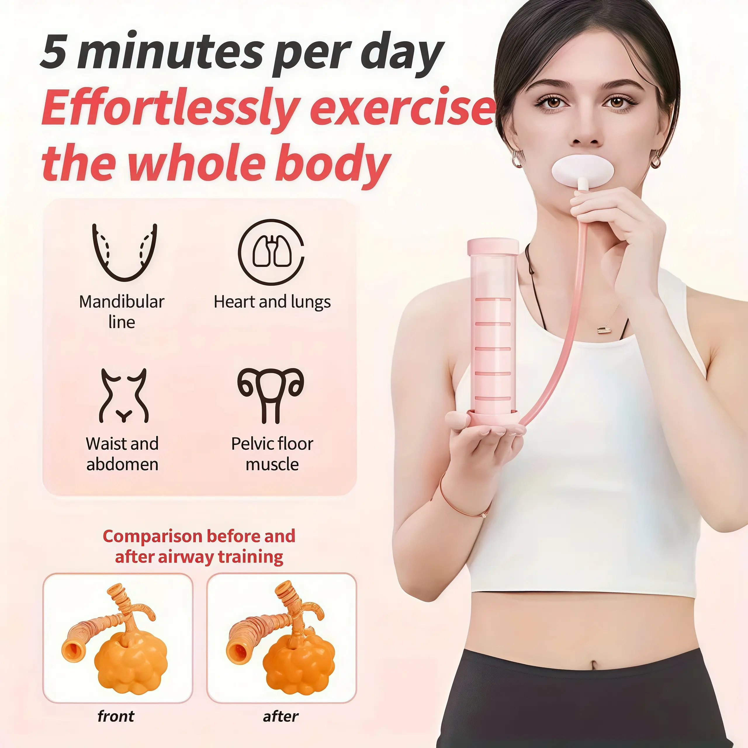 Unisex Multi-Function Portable Adjustable Resistance Core Focus Lung Training Tool for Abdominal, Pelvic Floor & Facial Exercises, Breathing Dumbbell for Ab Training