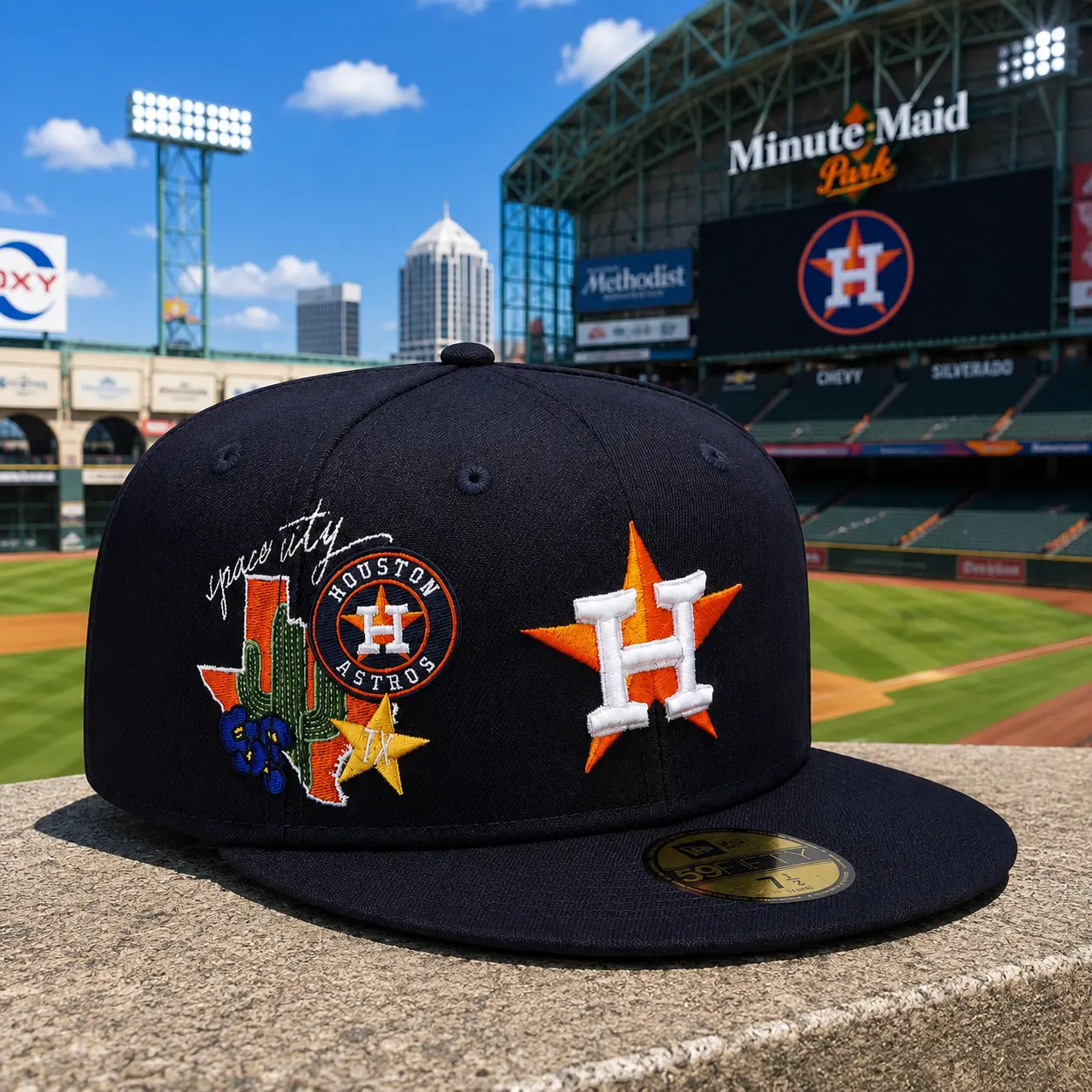 New Era Houston Astros City Collection 59FIFTY Fitted Hat – Black MLB Flat Brim Baseball Cap