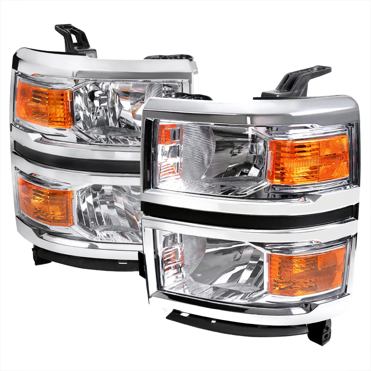 2014-2015 Chevrolet Silverado 1500 Factory Style Headlights w/ Amber Reflectors (Chrome Housing/Clear Lens) 2014-2015 Chevrolet Silverado 1500 Factory Style Headlights w/ Amber Reflectors (Chrome Housing/Clear Lens)