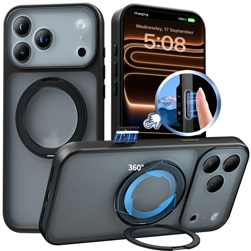 UNEUPEU 360-Degree Rotating Magnetic Stand Cellphone Case, Phone Cover & Protector Casing for iPhone, Mobile Phone Accessories Aluminium,Iphone 17 Phone Case