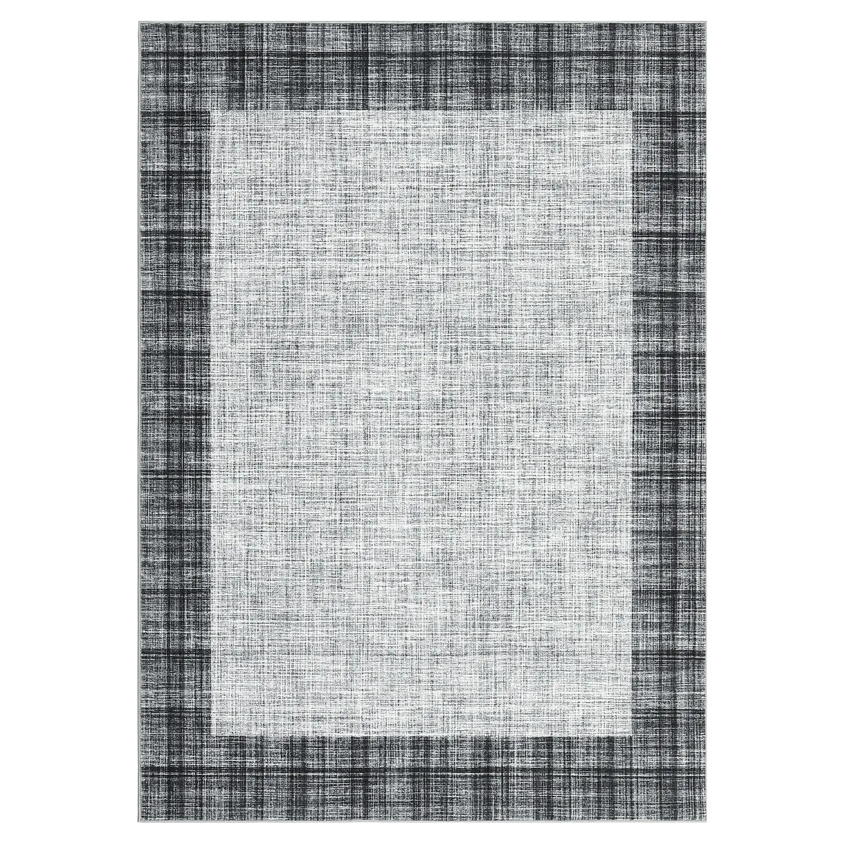 9 x 12 ft Light Grey Polyester Rectangular Modern Geometric Bordered Area Rug, Machine Washable for Living Room, Bedroom, Four-Cornered Area Rugs