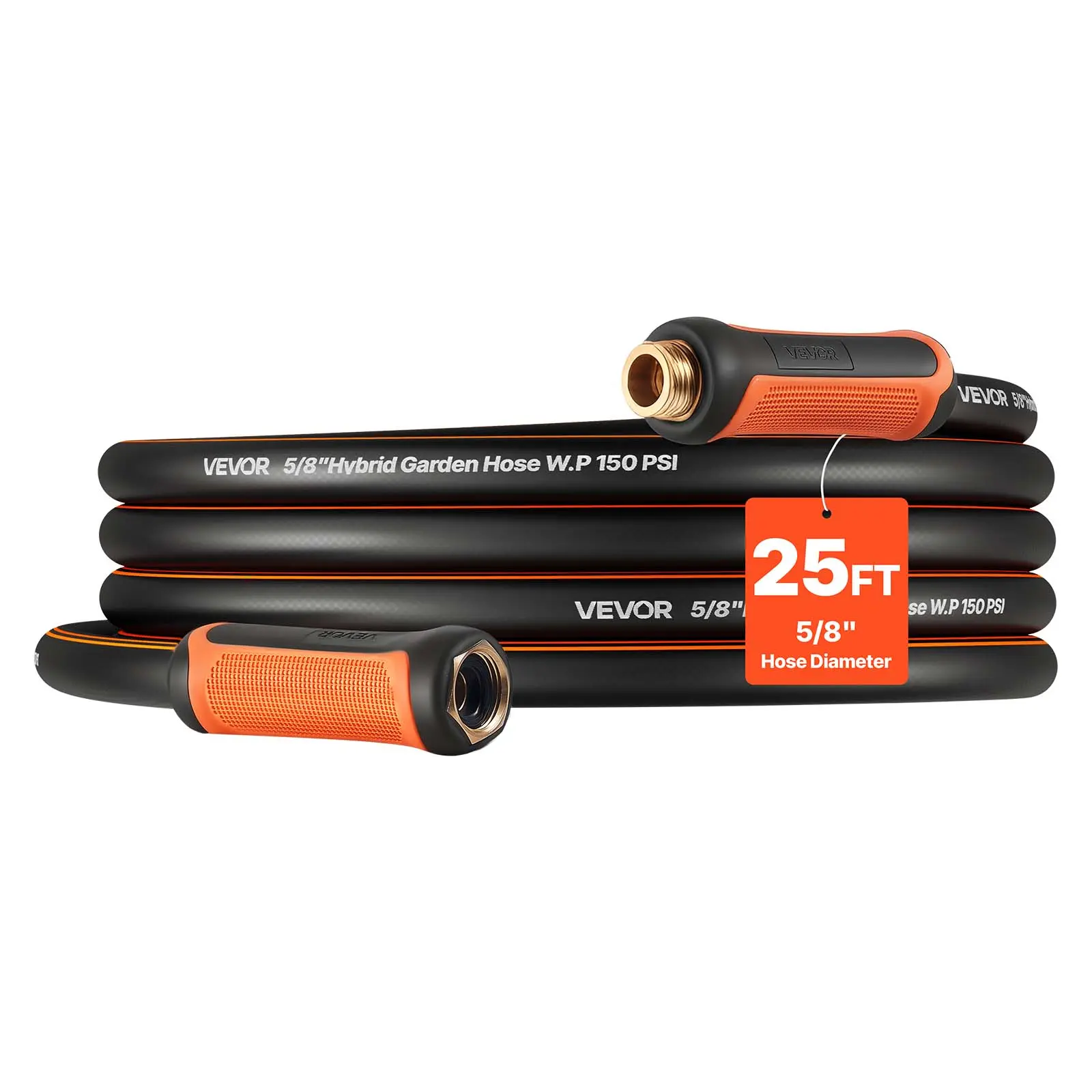 【Summerfinds】VEVOR Garden Hose, 25 ft 5/8" Heavy Duty 4-Layer Rubber Water Hose, 150PSI Working & 600PSI Burst, Flexible & Non-kink Outdoor Waterhose with 3/4" Fitting, Lightweight Hoses for  Cleaning8 Kg Lightweight, for Gardening, Outdoor Cleaning