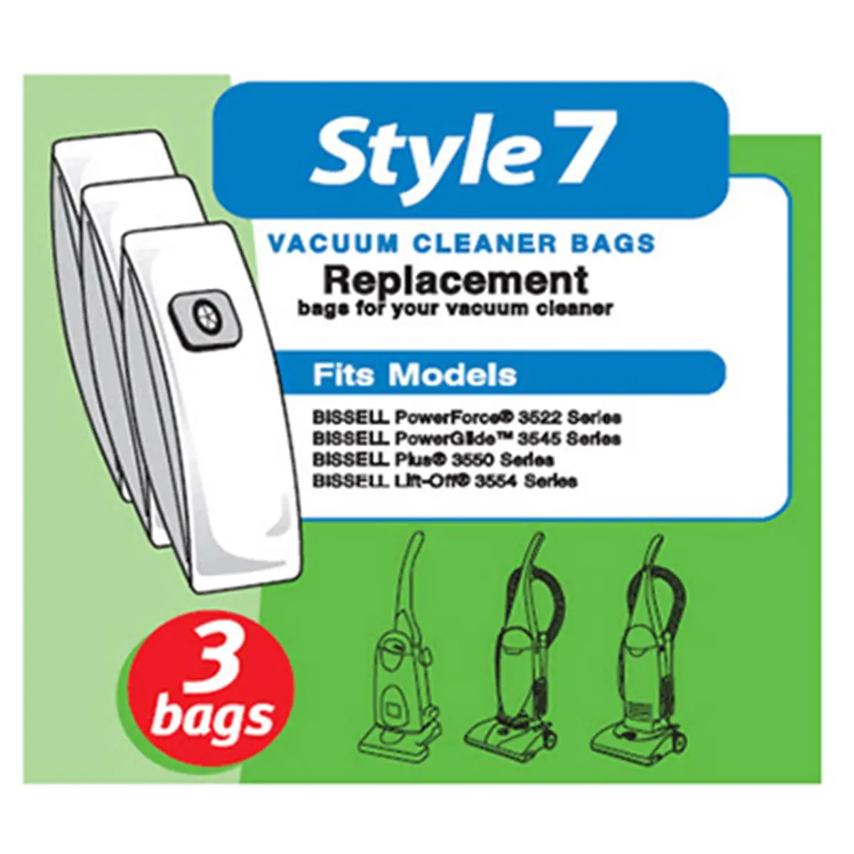 BISSELL 32120 Style 7 Replacement Vacuum Bags, 3-Pack, OEM Authorized Part for PowerGlide & PowerForce 7 Series Vacuums, Vacuum Bag, Oem Part