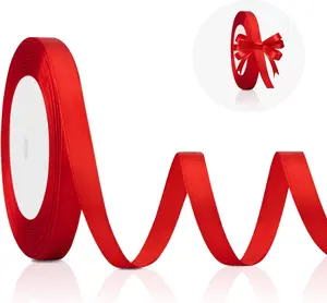 Red Ribbon for  Wrapping Red Satin Ribon 3/8 in, Liston Rojo, Skinny Ribon for Hair,  Wrap Ribbon for Lei Wedding Invitation, for Flower Bouquet