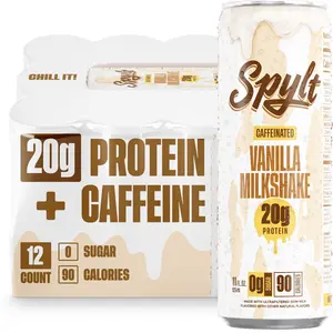 SPYLT High Protein Drink, Caffeinated Chocolate Milk - Vanilla Milkshake | Workout Recovery & Energy Boost | Sugar Free, Lactose Free | Ready-to-Drink, 12-Pack Beverage