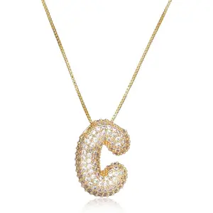Bubble Letter Necklace for Women,  Letter Initial Necklace Zircon Alphabet Necklace Crystal Bubble Necklace Pendan for Girls, Teens