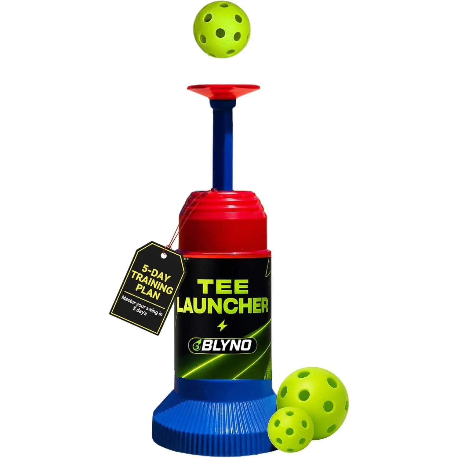 Reinforced 2-in-1 Baseball Training Tee Launcher - High Pop Tee Popper & Swinging Swing Trainer, Improves Bat Speed & Hand-Eye Coordination for Kids, Includes 2 Balls for Family Play, Two Balls, Solo Training