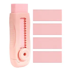 4+1 Pack Rubber Erasers Sliding Retractable Eraser Soft Cute Erasers Push Pull Large Pencil Eraser with Plastic Sleeve 4 Refill Eraser for Students Kids