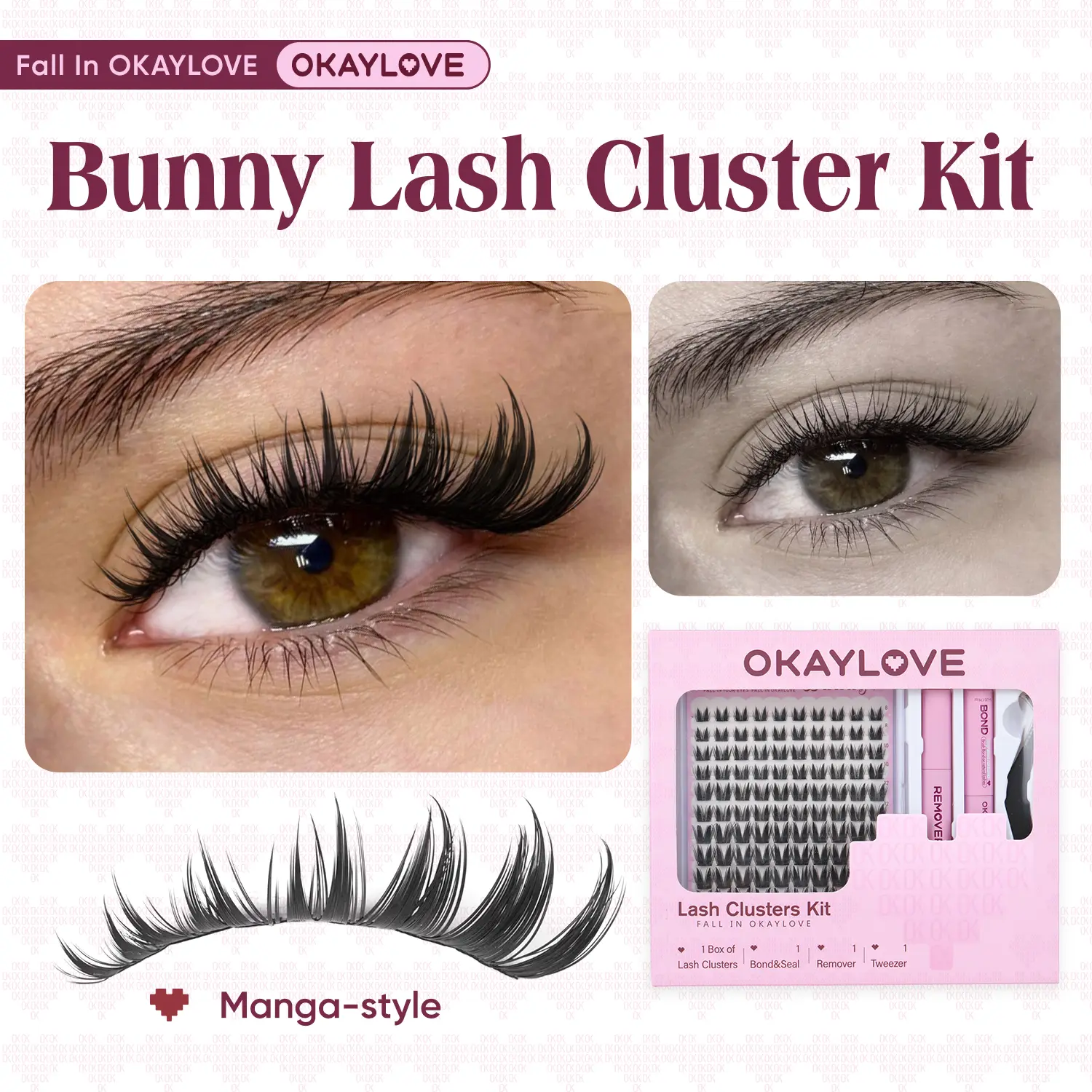 OKAYLOVE Manga Lash Clusters Kit Wispy 8-18MM DIY Lash Extension Kit Lightweight Reusable False Eyelashes Party Everyday Bunny | Bunny Lite |Recommended by .melmel.07  #Summervibes DealsForYouDays