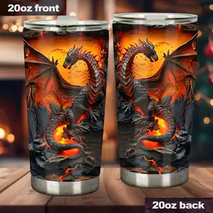 Fire Dragon Tumbler Stainless Steel Insulated Ceramic Flask with Leak-Proof Lid & Double-Wall Vacuum Insulation for Hot & Cold Beverages - drg7083 Drinkware Flasks