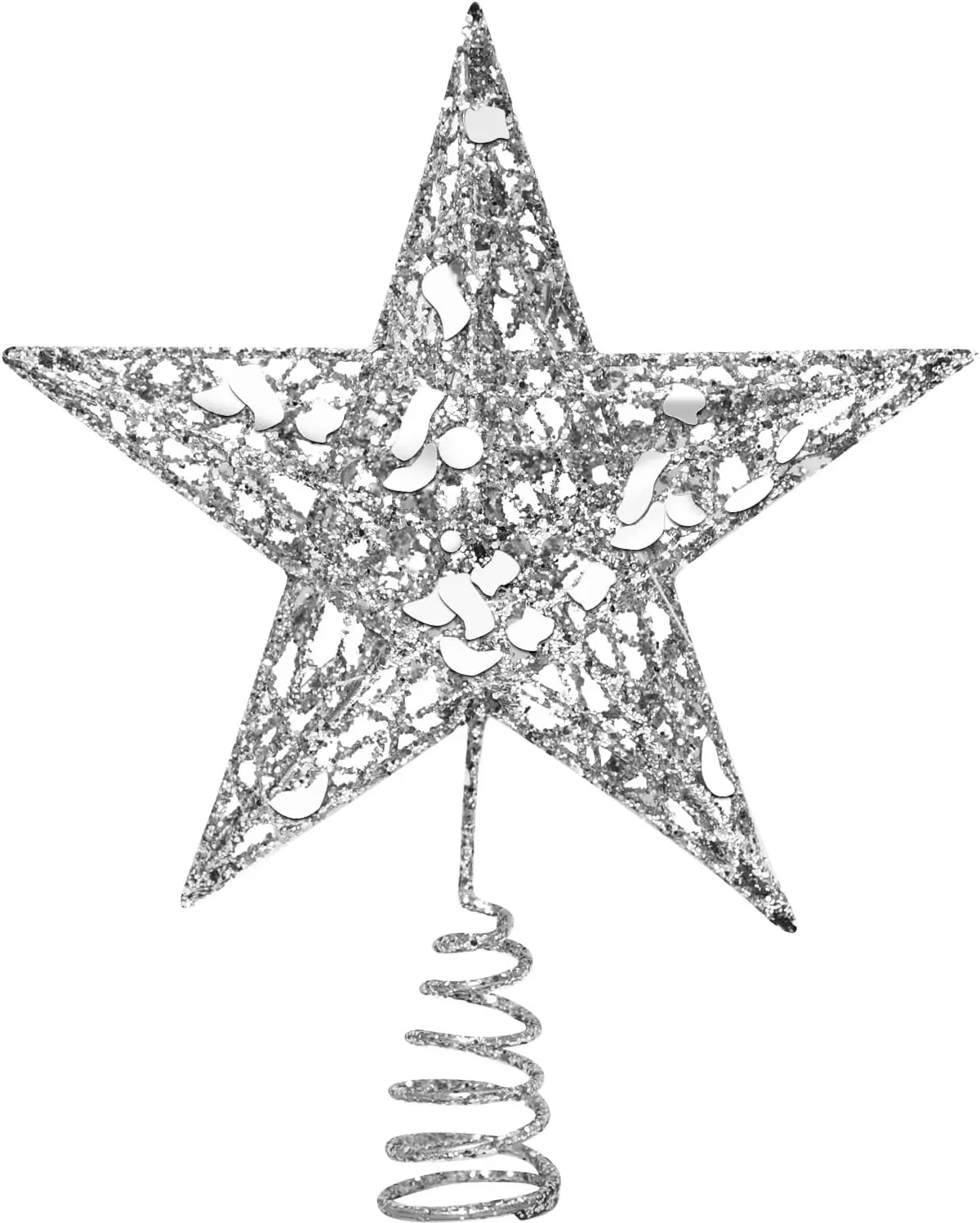 Glittered Christmas Tree Topper Metal Christmas Treetop Hallow Wire  Topper for Christmas  Decoration (6 inches, )