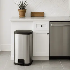 Kitchen Trash Can, 13.2 Gallon Plastic Step Garbage Bin with Lid, Silver