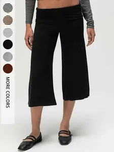 New Drapey Wide Leg Seven-Quarter Pants Low Waist Casual Chic Trousers, Stylish Comfortable Women's Fashion Bottoms