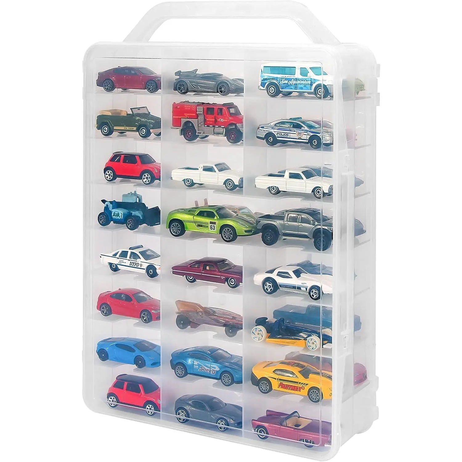 X-SBB07 Double Sided Storage Case for 48 Toy Cars, Matchbox Cars, Portable Transparent Storage Case with 48 Compartments, Case Only (Transparent)… Container Organiser
