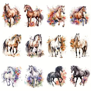 Horse Pattern Heat Transfer Sticker, 12pcs/set Washable & Fade-resistant Heat Transfer Decals, DIY Craft Decoration for Clothing, Backpacks, DIY Craft Embellishments